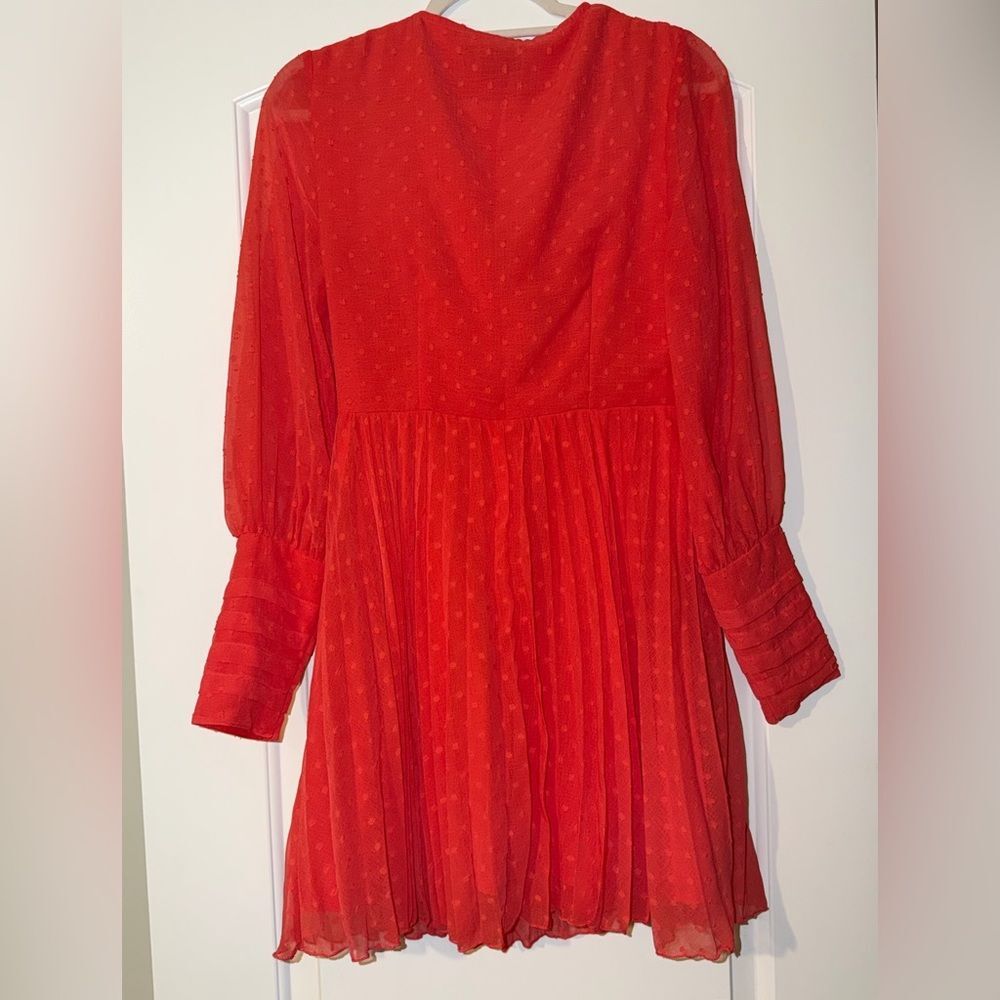 ASOS Design Red Swiss Dot Pleated Mini Dress | US 8 | Wrap V Neck - Picture 7 of 7